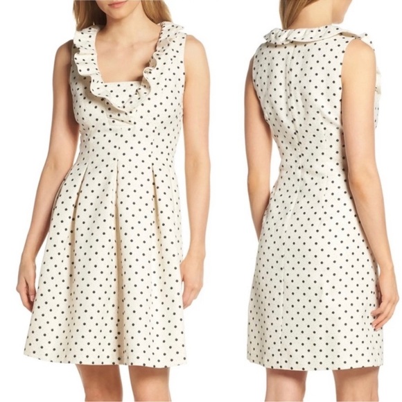 NWT Harper Rose Fit & Flare Dress | Metallic Gold & Black Polka Dot | Size 8 - Picture 1 of 12